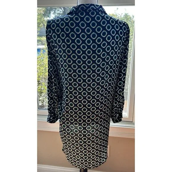 Zara Basics Navy & Green Geometric‎ Print Dress, Sz Small, Tunic - Picture 4 of 7